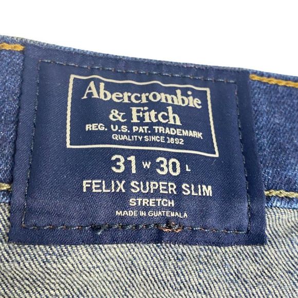 Abercrombie mens Blue Dark Wash Felix Super Slim Stretch Denim Jeans US 31 X 30 - Picture 12 of 12